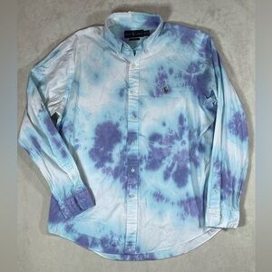 Polo Ralph Lauren 16.5 34/35 Men's Blue and Purple Tie-Dye Button Front Shirt